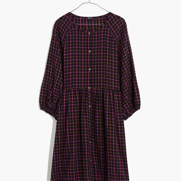 Plaid Flannel Raglan Button-Front Shirtdress - Picture 4 of 5